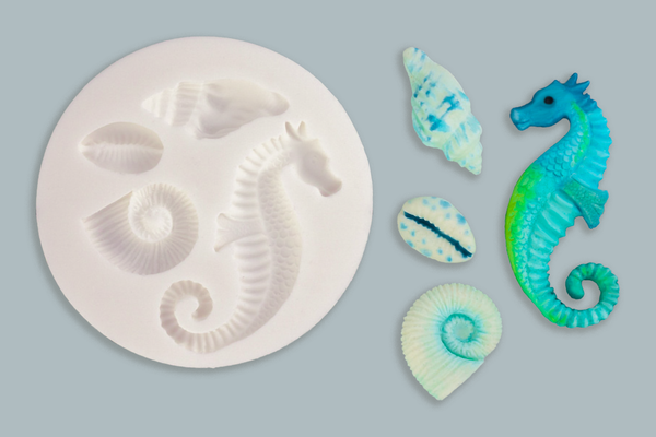 Seahorse & Sea Shells Silicone Mould - Ellam Sugarcraft cupcake cake craft  Moulds