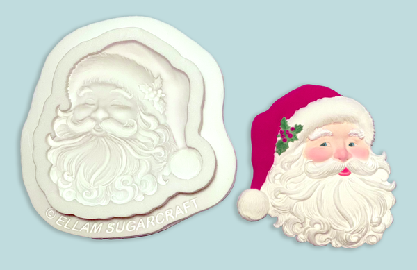 Small Santa Claus head, father Christmas cupcake topper mould, 60mm, modelled by Ellam Sugarcraft