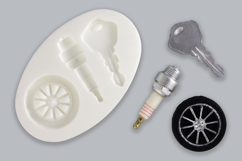 Car Alloy Wheel, Spark Plug & Key Silicone cupcake cake craft Mould - Ellam Sugarcraft Moulds