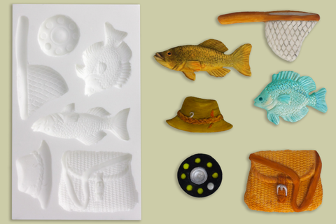 Fishing Mold, Angling Silicone cupcake Mould - Ellam Sugarcraft craft cake Moulds 