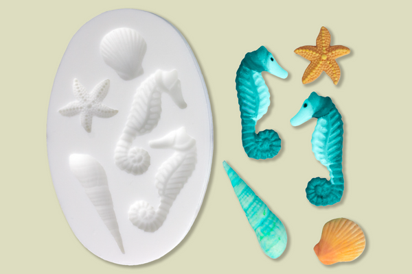  Seahorse & Shells Silicone cupcake Mould - mermaid party mould- shells cupcake mould- Ellam Sugarcraft Moulds 