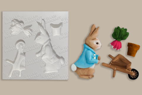 Beatrix Potter Inspired Peter Rabbit Style Wheelbarrow Bunny cupcake cake craft  Silicone Mould - Ellam Sugarcraft Moulds