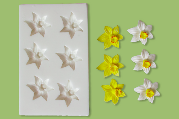 6 cavity small daffodil repeat silicone craft mould Ellam Sugarcraft mould.freeze fuse glass