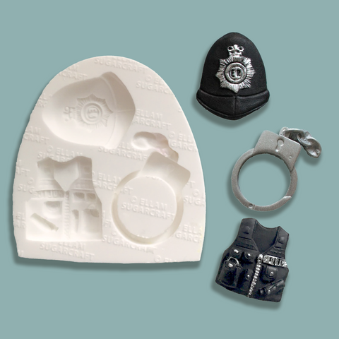 Police Helmet mould - , Handcuff Silicone Mould - hen party mould - Ellam Sugarcraft cupcake cake craft Moulds 