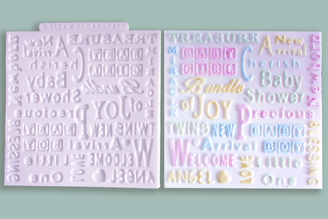 Baby Shower, Christening Word Cloud Silicone cake cupcake Texture Embossing Mat Mould - Ellam Sugarcraft Moulds