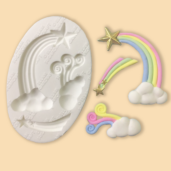 Rainbow & stars mold-  clouds Silicone mould- craft cake cupcake - Ellam Sugarcraft Moulds