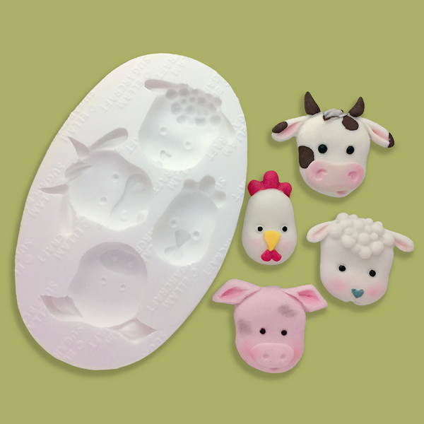 farm animals silicone cupcake mould for fondant, chocolate, craft fimo, clay