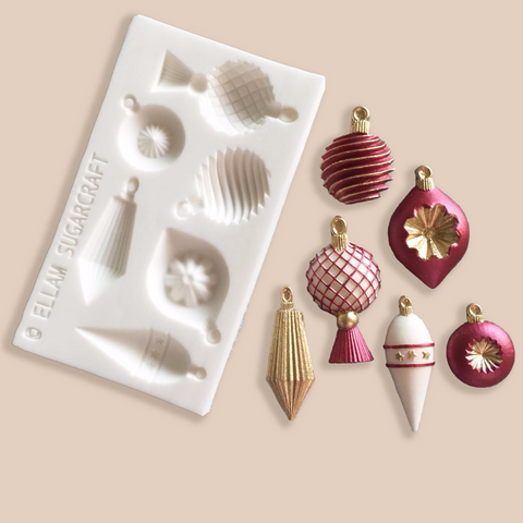 6 Small Christmas Tree Baubles, Decorations Silicone Mould