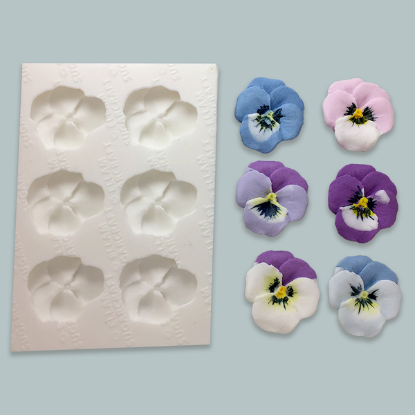 6 cavity pansy/viola food safe silicone mould for fondant, cake,craft