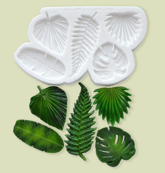 tropical jungle leaves, silicone craft mould 5 different leaf cavities .