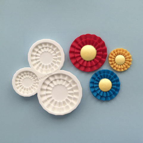 3 cavity rosette mould in graduated sizes cake craft polymer clay  food safe white silicone