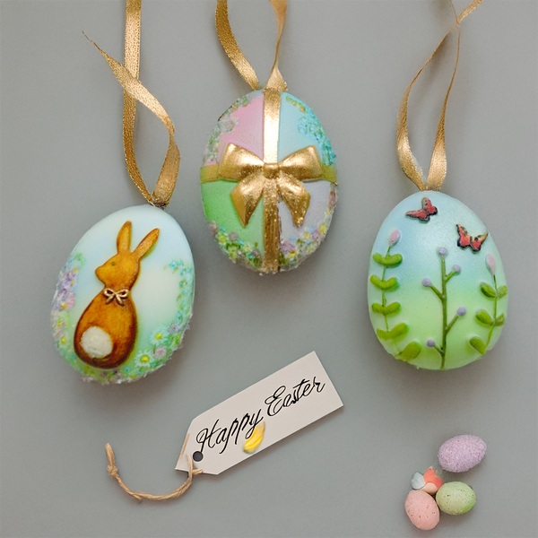 Decorated Easter Eggs - 3 Cavity Silicone Sugarcraft Mould - 40mm x 30mm