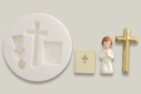 Communion, Bible, Cross & Praying Child Silicone cupcake craft cake Mould - Ellam Sugarcraft Moulds