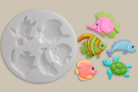 Whimsical Ocean Sealife Fish & Turtle Silicone Mould - Ellam Sugarcraft Moulds 