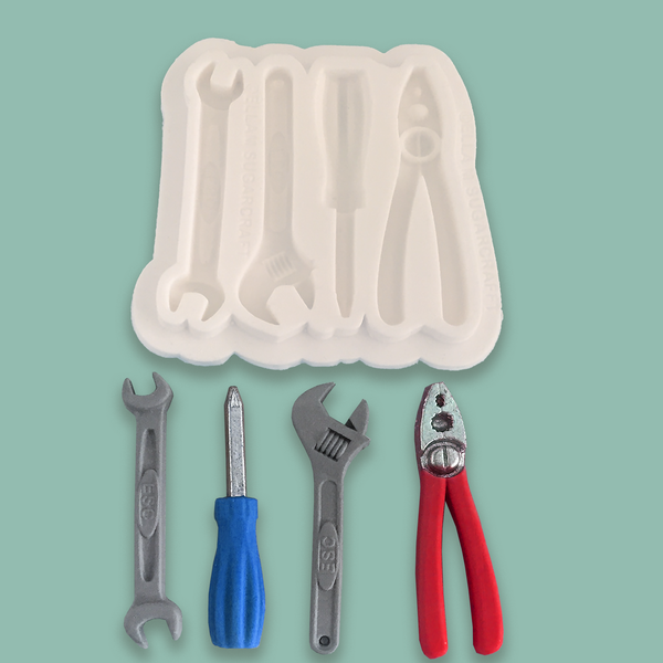 4 Cavity Silicone craft Mould DIY tools mould, spanner, screwdriver, wrench, pliers, silicone cake, cupcake, craft mould.