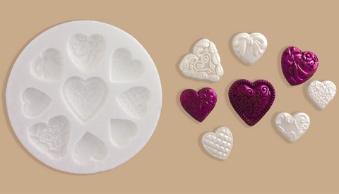 Embossed Hearts Silicone cupcake Mould - Ellam Sugarcraft cake craft Moulds 