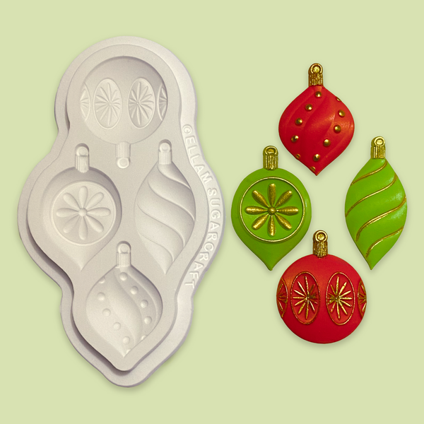 Retro Christmas baubles food safe silicone craft mould, designed by Ellam Sugarcraft 