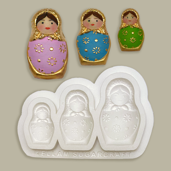 3 cavity graduated Russian dolls silicone craft mould by Ellam Sugarcraft 