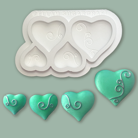 Swirl Heart Silicone Mould- graduated hearts mould- - Ellam Sugarcraft craft Moulds 